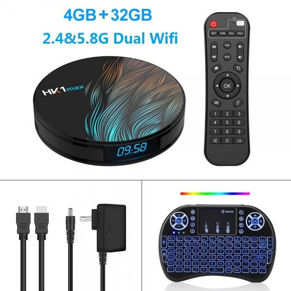 HK1 Max 1080p 4K Android 9.0 Wifi TV Box 4GB + 32GB Smart Media Player EU Plug with i8 Wireless Keyboard