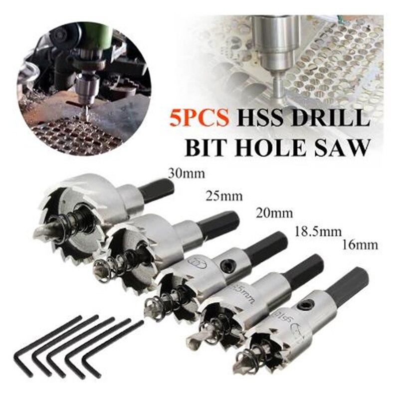 5Pcs HSS 4241 Titanium Coated Hole Saw Tooth Cutter Core Drill Bit 16/18.5/20/25/30mm For Metal And Steel Plate Cutting Hole Opener