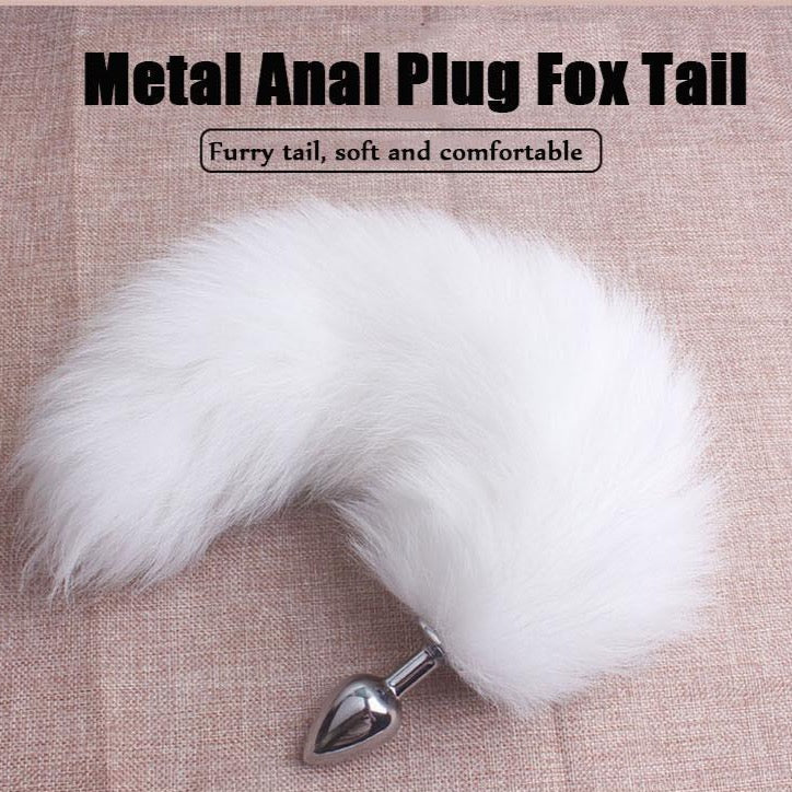 13" Stainless Steel Anal Plug White Fox Tail Butt Plug Sexy Fox Cosplay Toys Tail