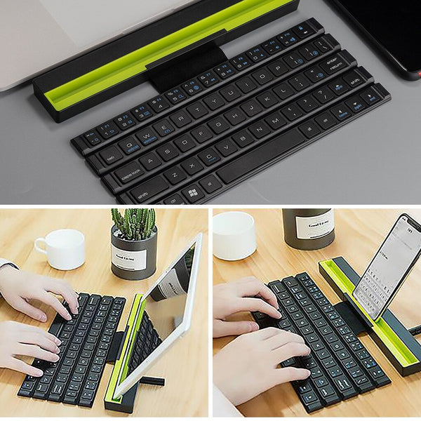 64 Keys Reel Portable Mini Folding Bluetooth Keyboard Foldable Wireless Keypad for Tablet Phone iPad