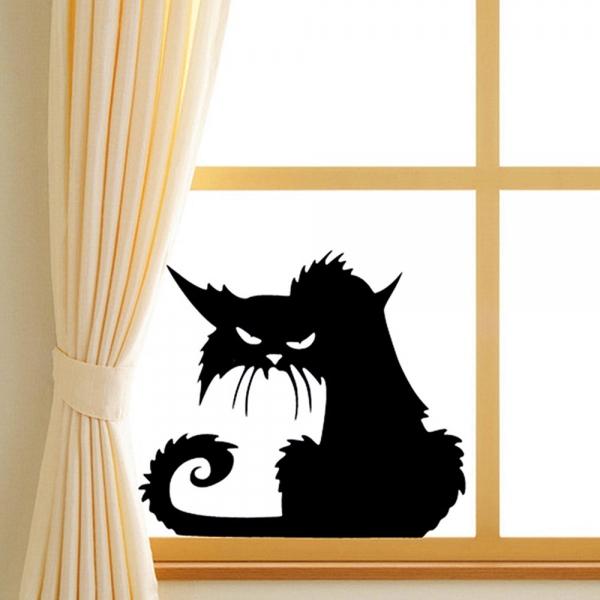 Halloween Scary Black Cat Glass Sticker Halloween Decor