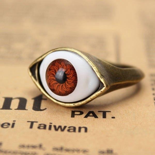 Halloween Vintage Punk Bronze Evil Eye Ring Eyeball Finger Ring-Red