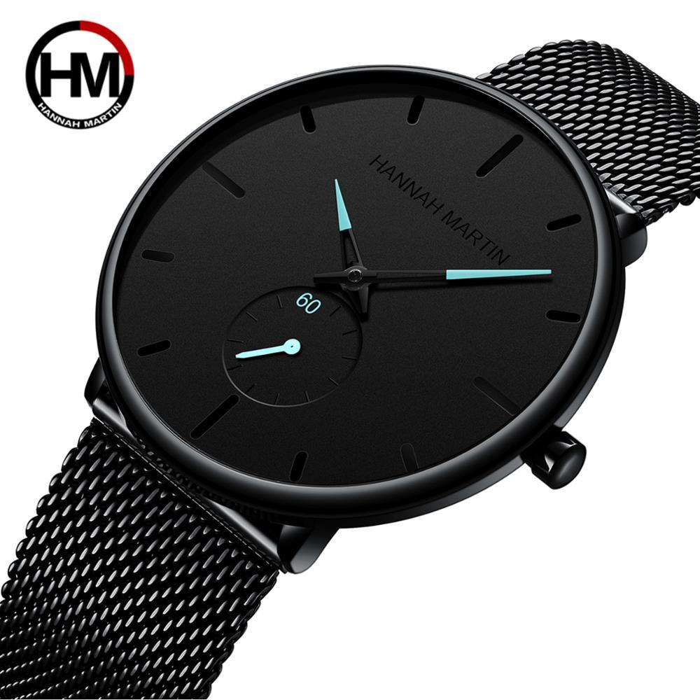 Hannah Martin Watch Men New Simple Design Stainless Steel Mesh Small Dial Men Watches Top Brand Luxury Quartz relogio masculino