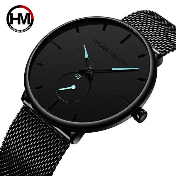 Hannah Martin Watch Men New Simple Design Stainless Steel Mesh Small Dial Men Watches Top Brand Luxury Quartz relogio masculino