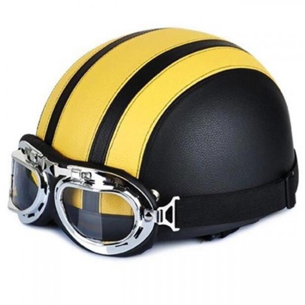 Harley Motorcycle Half Open Face Protective Helmet w/ Goggles Black & Yellow
