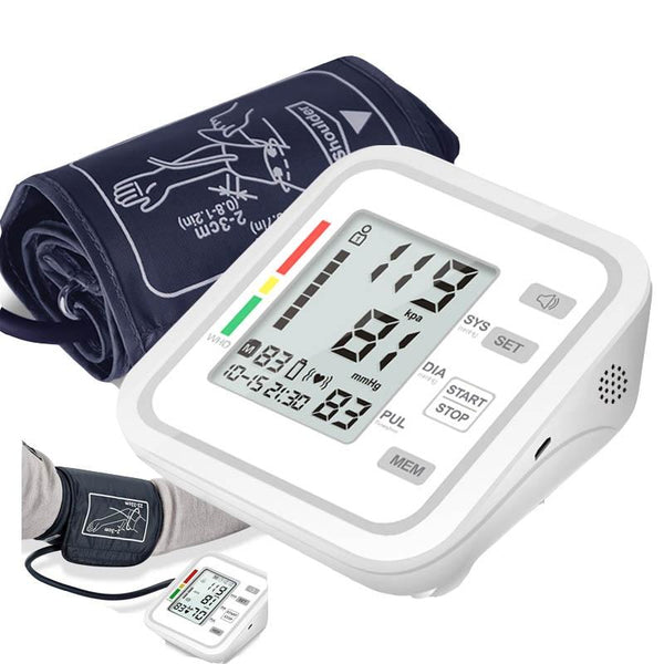 Digital LCD Automatic Blood Pressure Pulse Monitor Sphygmomanometer White With Voice