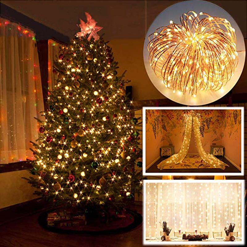 10M/100 LED Lights Waterproof Copper Wire Lights String Holiday Decorative/Wreath/Christmas Tree/Wedding/Party Decoration EU Adapter Yellow