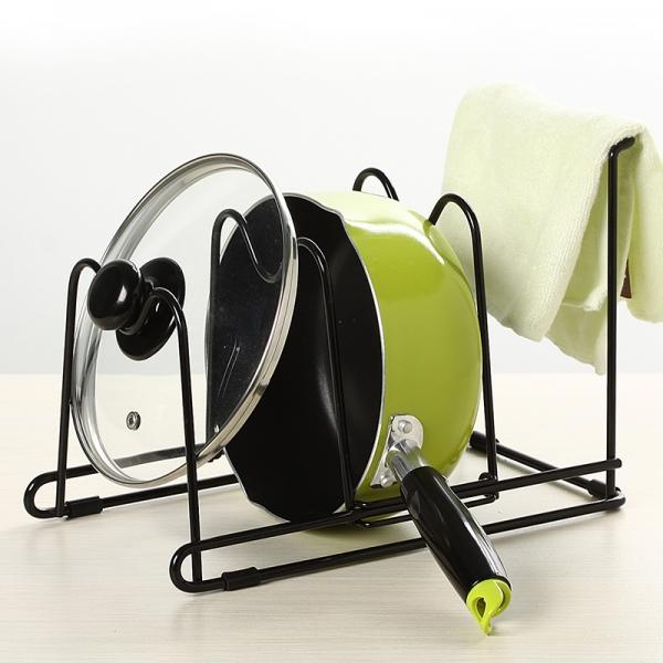 Height Adjustable Pot Pan and Lid Organizer Rack Detachable Cookware Holders with 4 Dividers for Kitchen Cabinet Countertop and Pantry Storage - Black