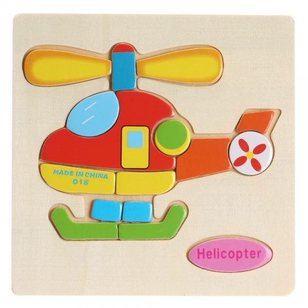 Helicopter Shaped Wooden Puzzle Block Cartoon Educational Toy Multicolor