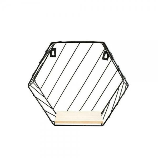 Hexagon Metal Twill Wall Hanging Shelf Storage Rack Holder Organizer Wall Home Decoration - Black