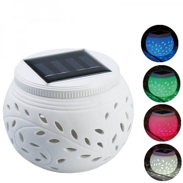 Hollow-out Ceramic Changing Colored LED Solar Lamp Solar Power Table Garden Round Light White