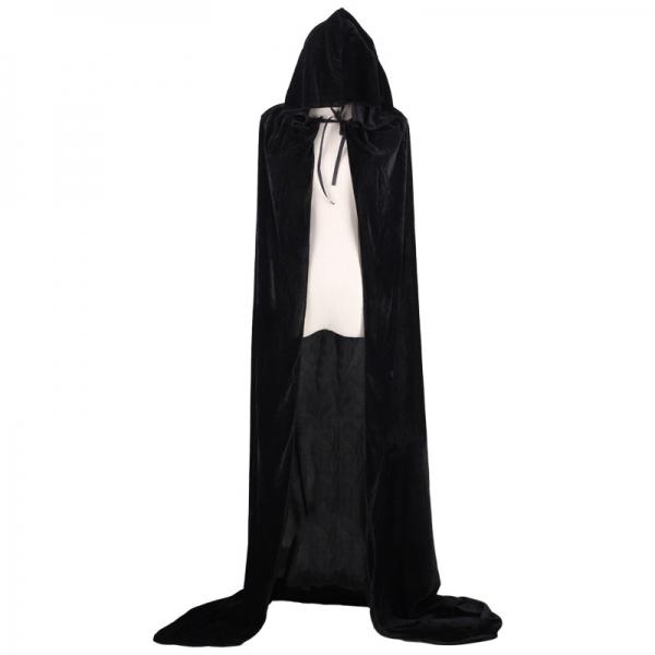 Hooded Velvet Cloak Full Length Long Cape for Halloween Cosplay Costumes - Black XL