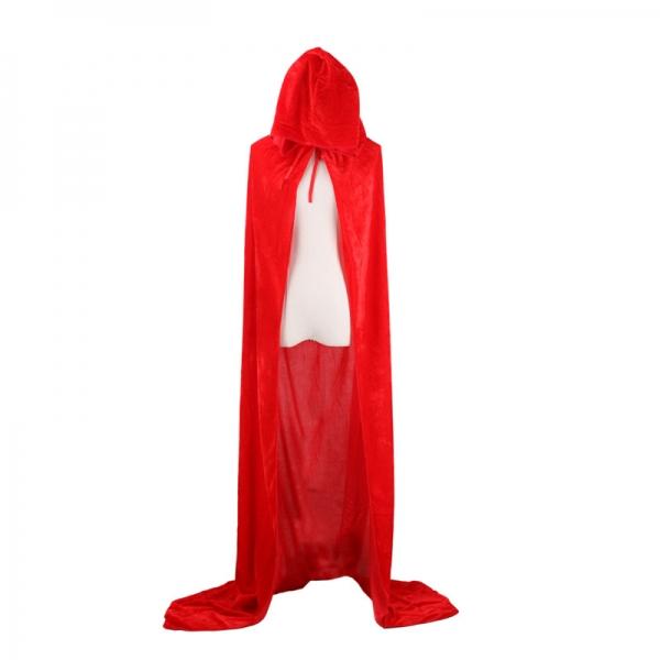 Hooded Velvet Cloak Full Length Long Cape for Halloween Cosplay Costumes - Red XS