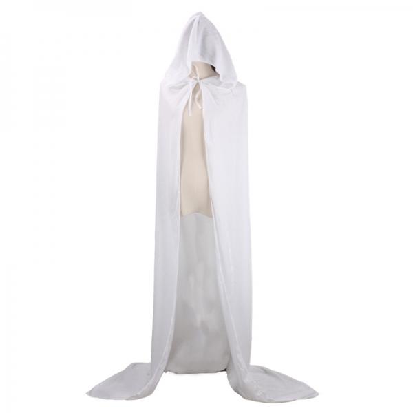 Hooded Velvet Cloak Full Length Long Cape for Halloween Cosplay Costumes - White M