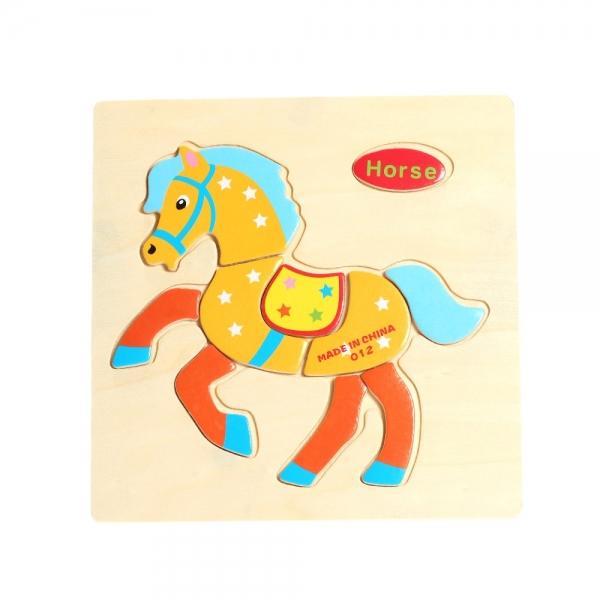 Horse Shaped Wooden Puzzle Block Cartoon Educational Toy Multicolor