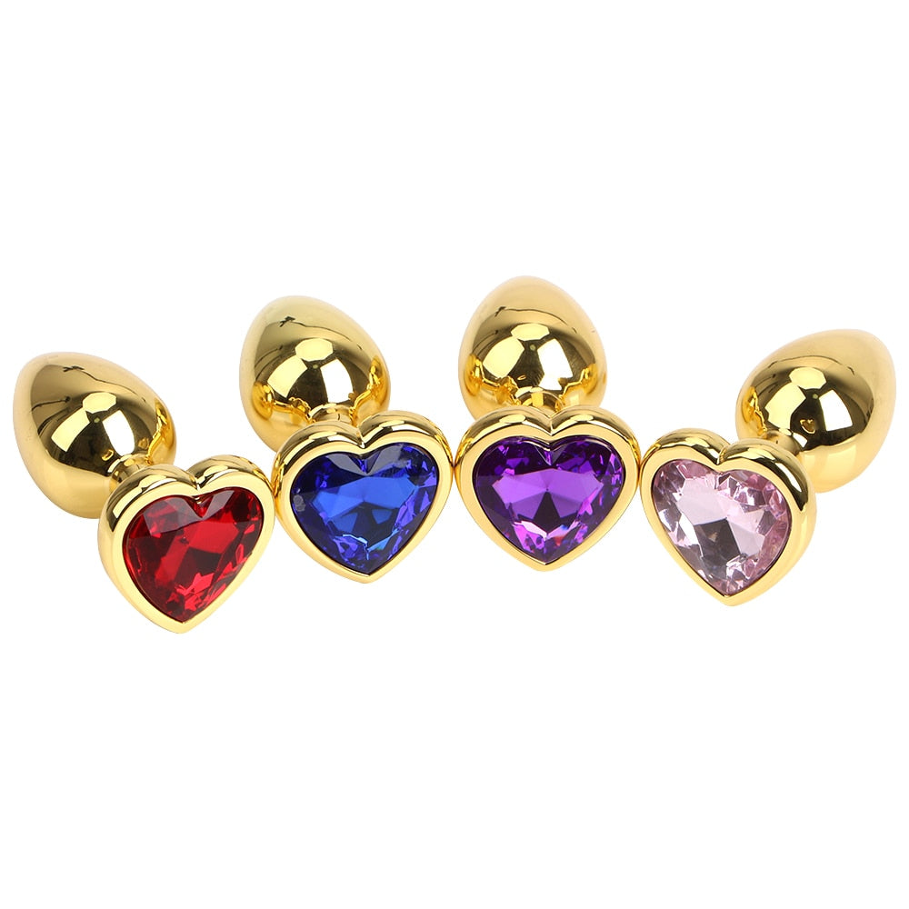 Gold Metal Butt Plug Anal Plug Jewelry Crystal Heart Shaped Sex Toys For Woman Men Gay Masturbation
