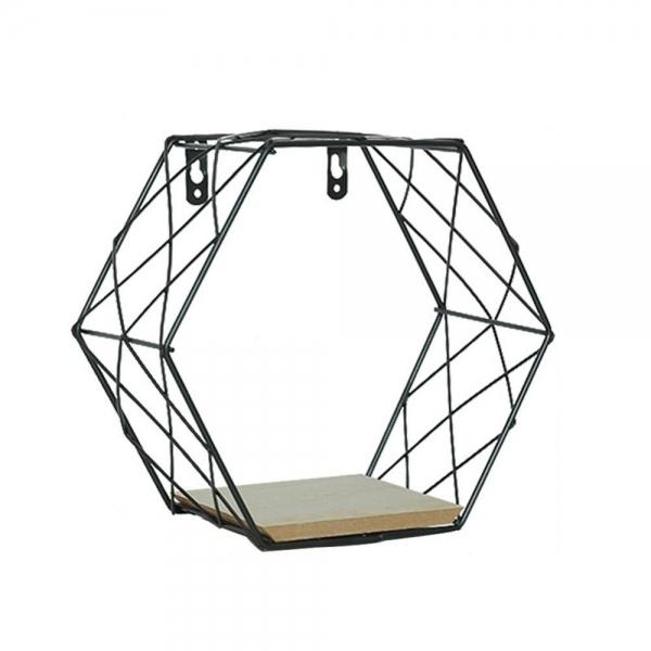 Iron Hexagonal Mesh Hanging Wall Storage Rack European Style Display Shelf Home Decoration - Black & S Size