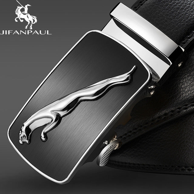 Genuine Leather Men's Simple Belt New Belt Jaguar Pattern Decorative Alloy Automatic Buckle
