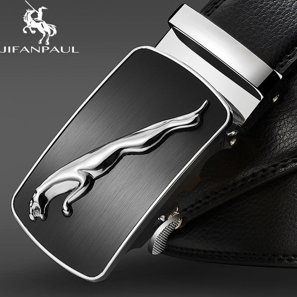 Genuine Leather Men's Simple Belt New Belt Jaguar Pattern Decorative Alloy Automatic Buckle