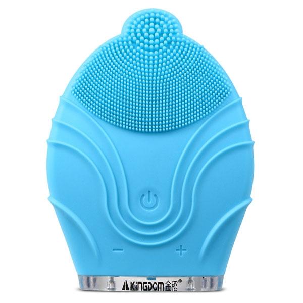 KingDom KD-303 Electric Rechargeable Ultrasonic Facial Cleaner Silicone Face Sonic Brush Vibrating Massager Blue
