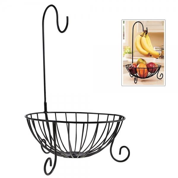 Kitchen Iron Metal Fruit Basket with Detachable Banana Hanger Holder Hook