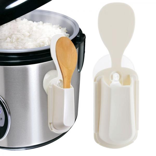 Kitchen Rice Spoon Storage Rack Suction Cup Wall Shelf - White