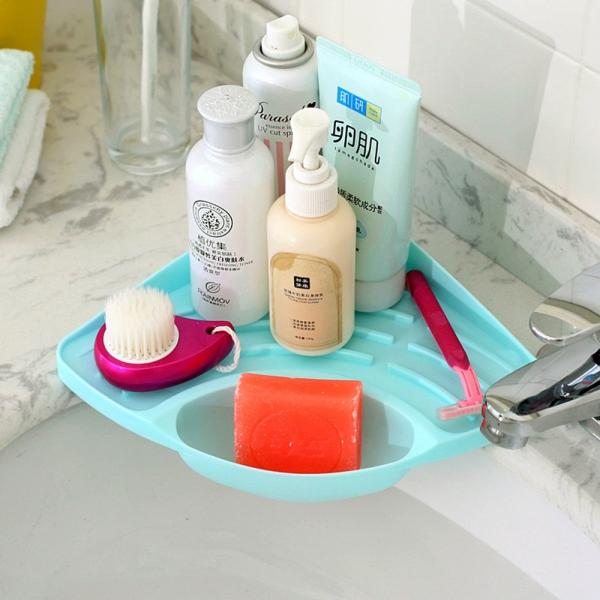 Kitchen Sink Corner Storage Rack Sponge Holder Tray Blue