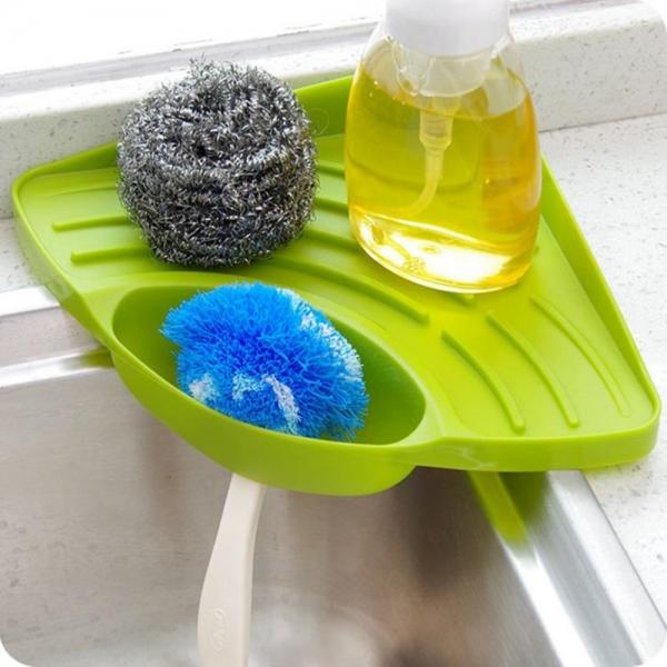 Kitchen Sink Corner Storage Rack Sponge Holder Tray Green