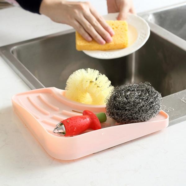 Kitchen Sink Corner Storage Rack Sponge Holder Tray Pink