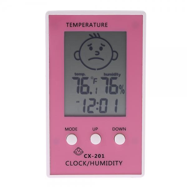 LCD Digital Thermometer Hygrometer Clock Weather Station Pink