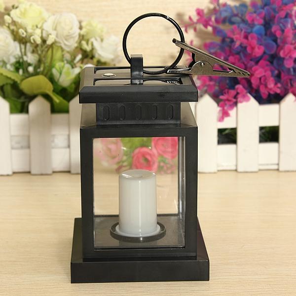 LED Auto Sensor Outdoor Candle Solar Light Hanging Lantern Light Black
