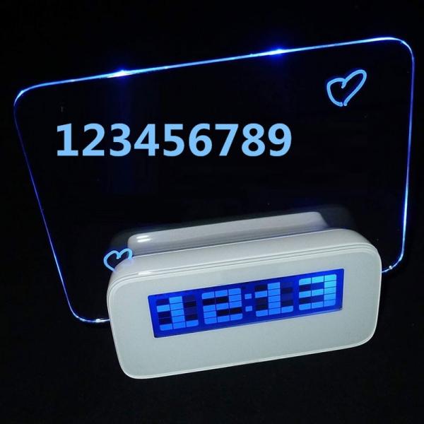 4-Port Hub LED Projection Digital Alarm Clock w/ Message Board Blue