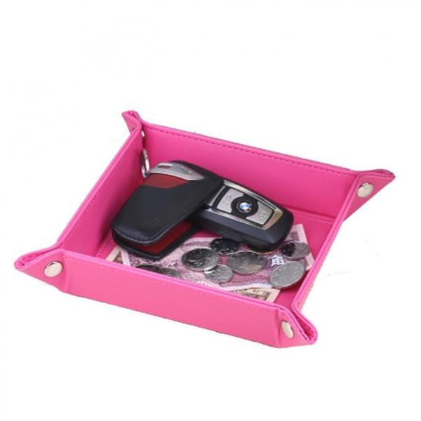 Leather Change Key Sundries Storage Tray Storage Box Household Items Decoration - Rose Red