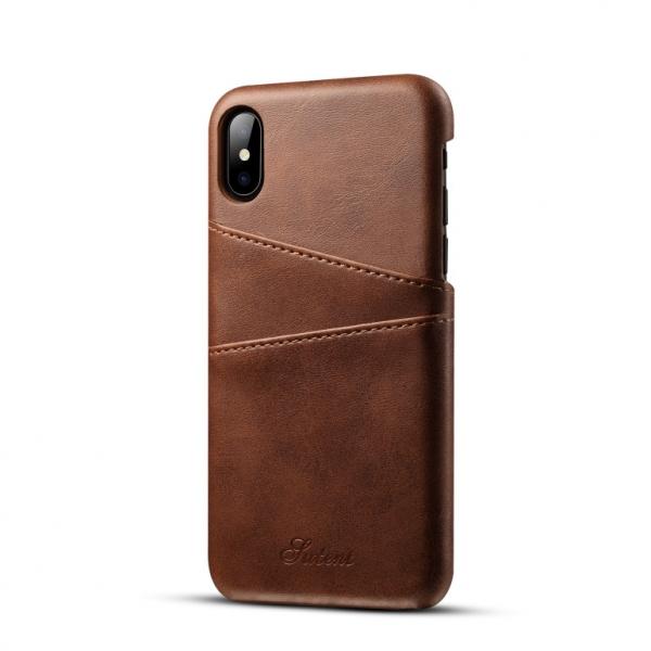 Thin Soft Leather Phone Back Case With Card Cases for iPhone X Brown