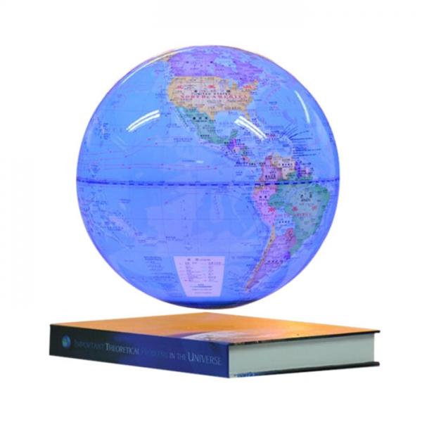 Luminous Magnetic Levitation Floating Rotating 6 inch Globe World Map with Book Base House Decor Gift Educational Toy Light Blue