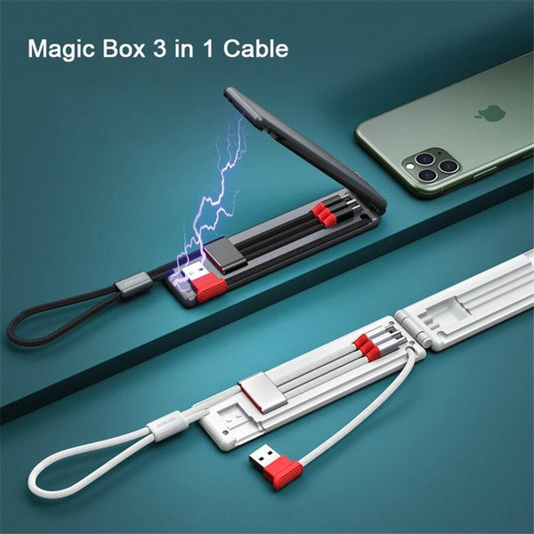 Magic Box Mini Portable Charging Cable Folding 3 in 1 Charging Line Micro USB Quick Charge Cable For iPhone Android Type c