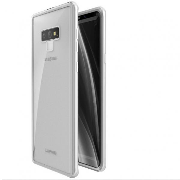Magnetic Adsorption Aluminum Tempered Glass Protective Case for Samsung Galaxy Note 9 - Clear Silver
