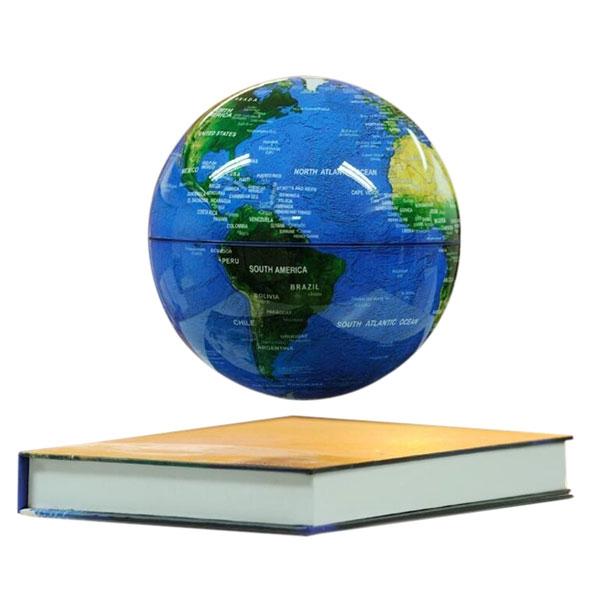 Magnetic Levitation Floating Rotating 6 inch Globe World Map with Book Base House Decor Gift Educational Toy Dark Blue