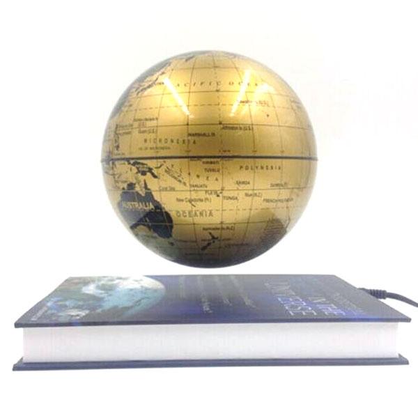 Magnetic Levitation Floating Rotating 6 inch Globe World Map with Book Base House Decor Gift Educational Toy Golden