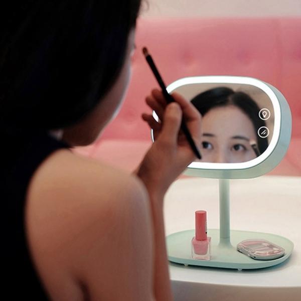 Rechargeable LED Light Makeup Mirror Table Stand Magnifying Mirror Pink