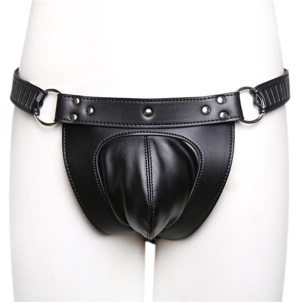 Adult Cosplay Toys Men's Leather Pants Male Pants with Lock Cage