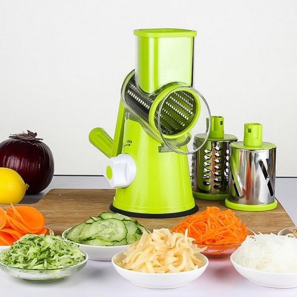 Manual Hand Multifunction Vegetable Food Cutter Round Slicer Potato Salad Carrot Grater - Green