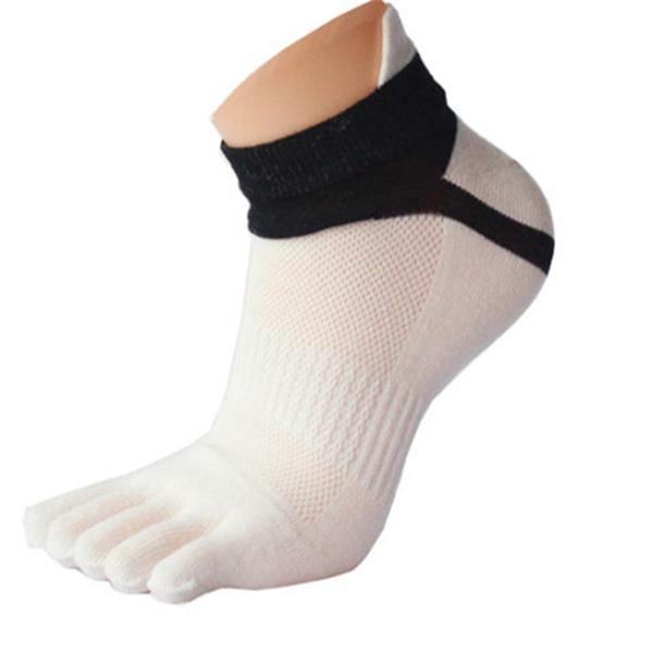 Mens Five Toes Cotton Socks Pure Breathable Sports Running Finger Socks - White