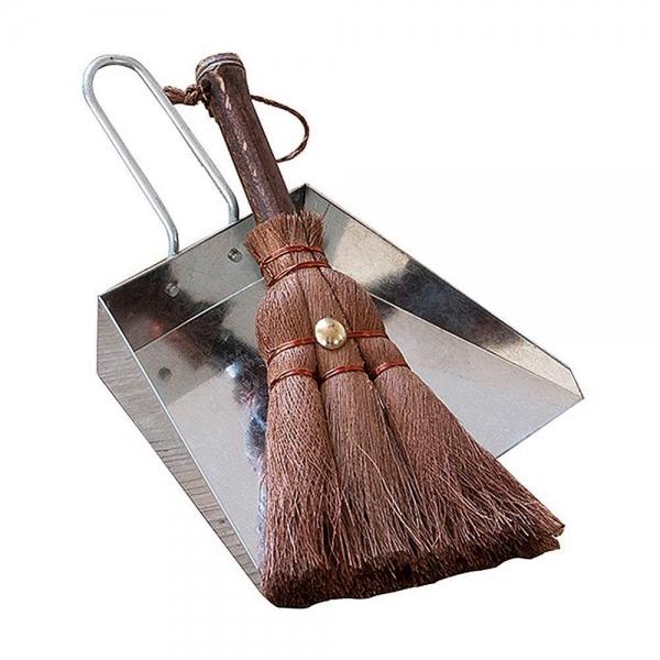 Metal Dustpan and Brush Set Handmade Natural Palm Broom Mini Size Dust Pan