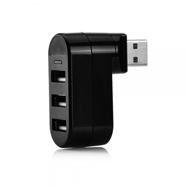 Mini 3 Port USB 2.0 Rotate HUB Adapter Splitter for PC Desktop Laptop Expansion Black