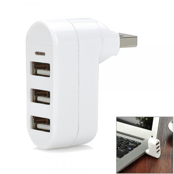 Mini 3 Port USB 2.0 Rotate HUB Adapter Splitter for PC Desktop Laptop Expansion White