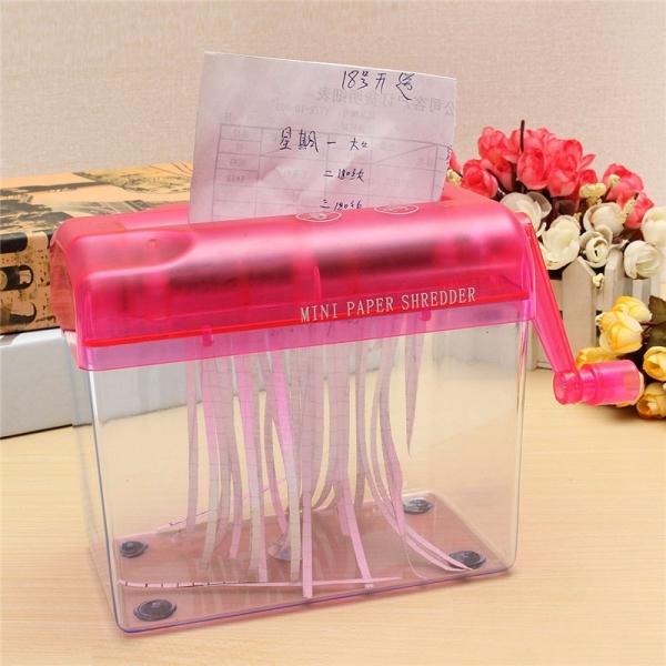 Mini Desktop Manual Paper Shredder Hand Cutting for Paper Pink