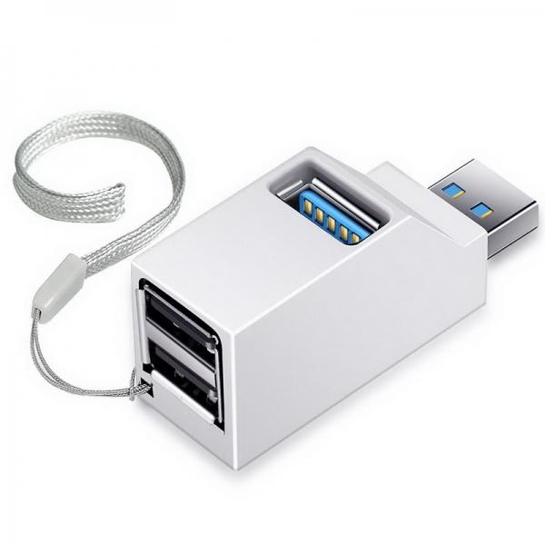 Mini In-line Portable High Speed 3 Ports USB Hub Splitter Expansion Adapter White
