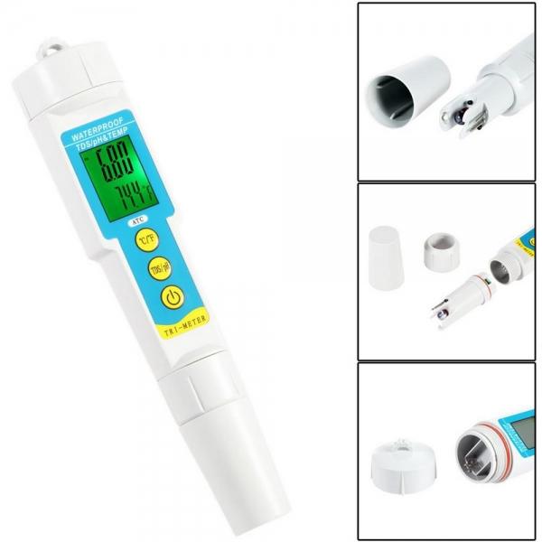 Mini Professional 3-in-1 Water Quality Meter pH & TDS Tester Multi-Parameter Monitor White & Yellow