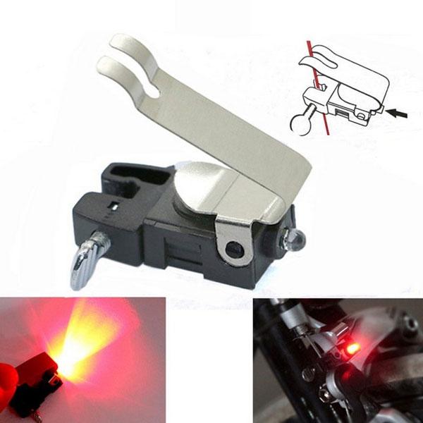 Mini Red Light Travel Wheel Spokes Bike Brake Light Black & Silver